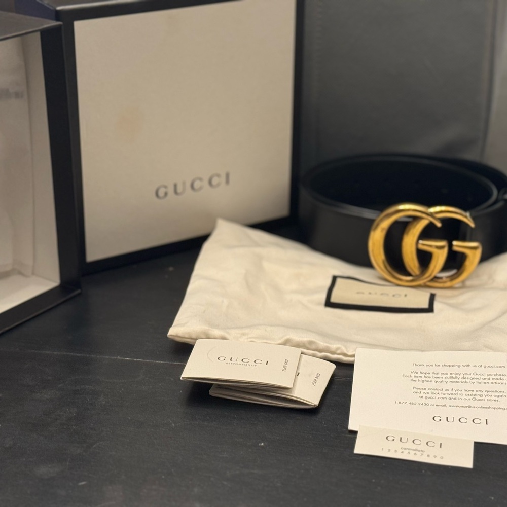 Gucci Black Belt with Gold GG Emblem